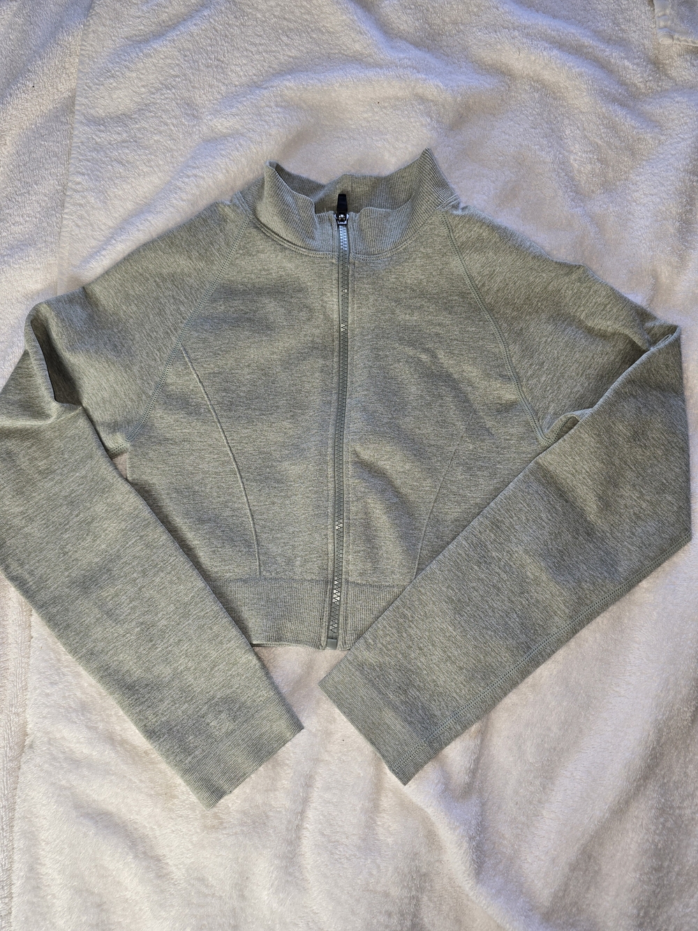 Cropped Grey Zip-Up Mock Neck Jacket Size XS